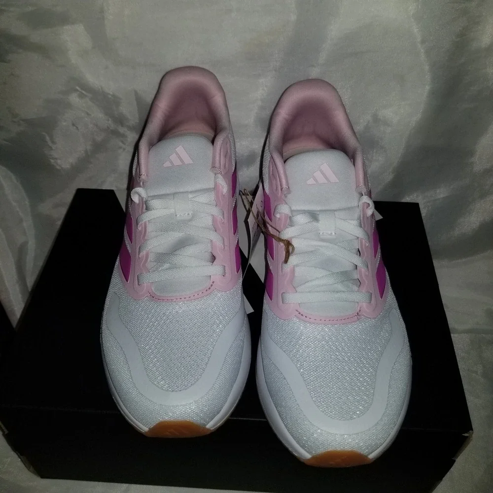Adidas Runfalcon 5 J Running Shoes women 7 White Pink Excellent Cloudfoam JP9396